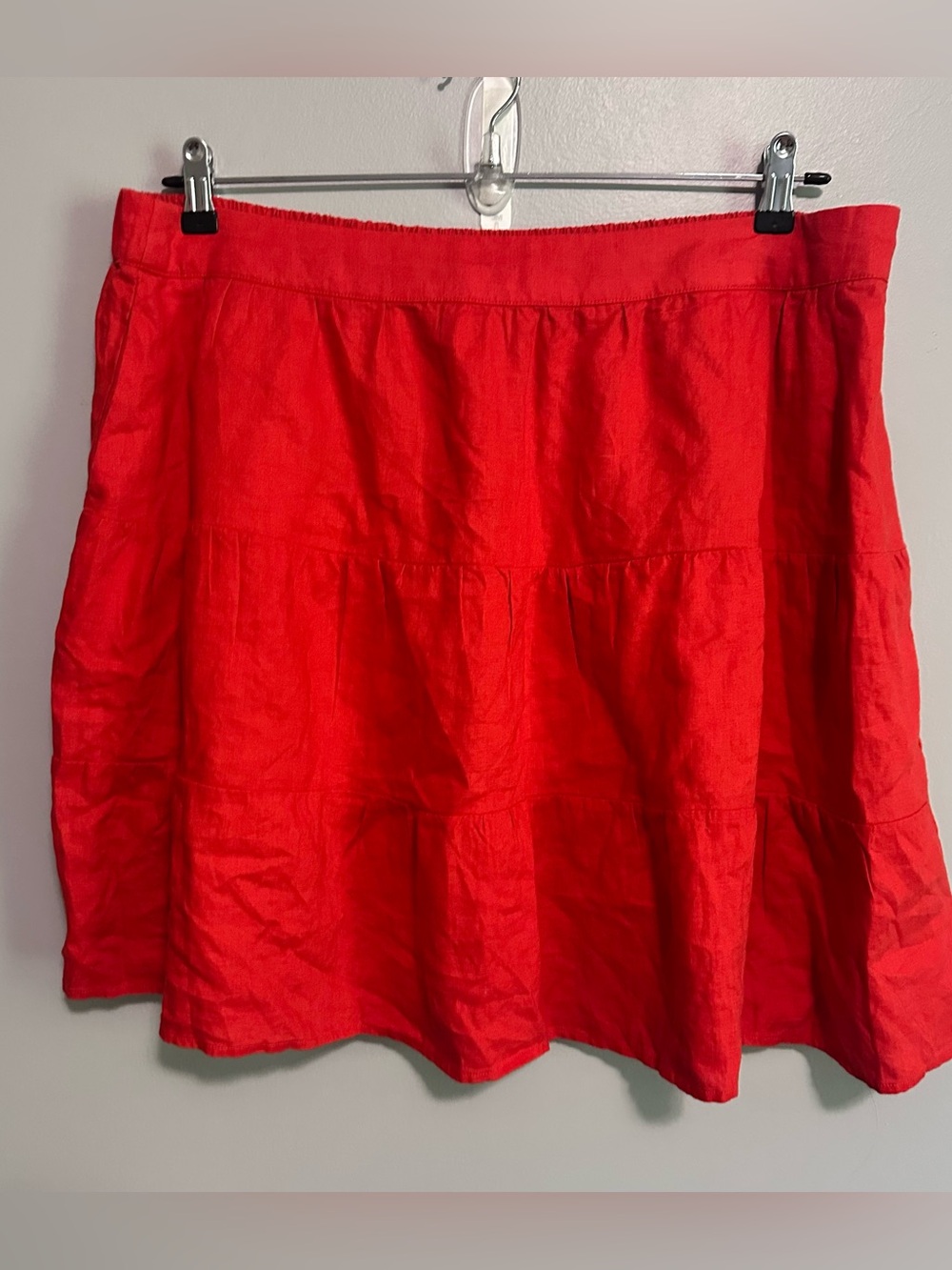 Boden Women’s US 16-18R Vermillion Red 100% Linen Tiered Skirt
